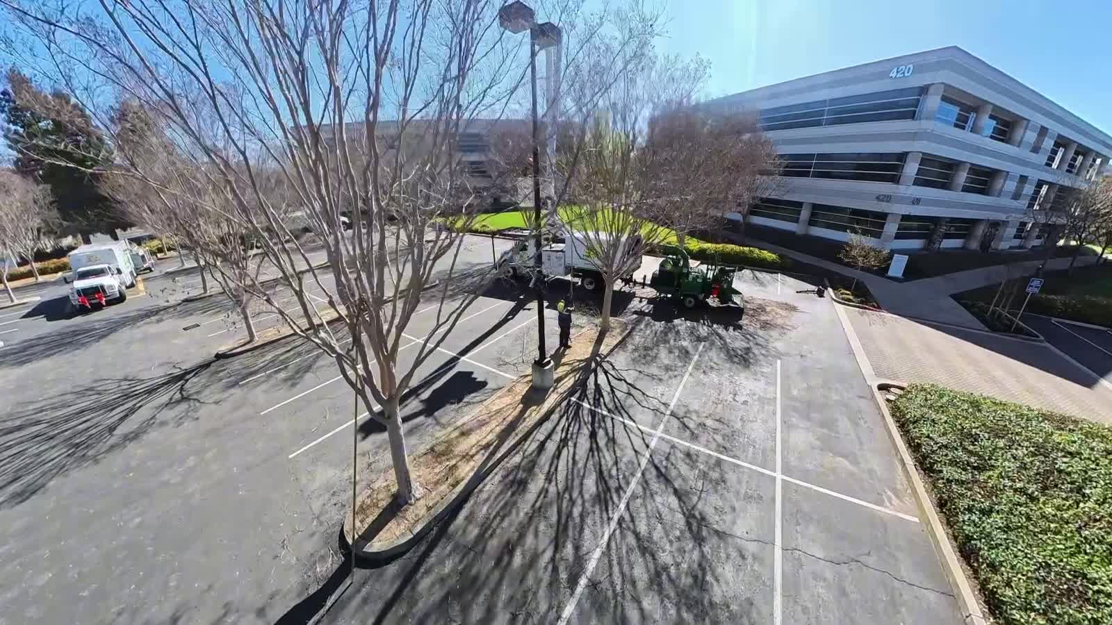 Aerial equipment and the landscape around a commercial property